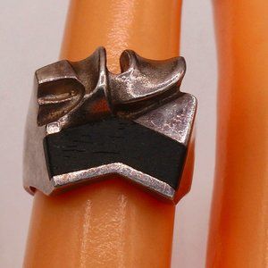 Vintage 1980 Lapponia Zoltan Popovits Modernist Ebony Inlay Silver Ring Size 6.5